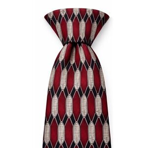 Pierre Cardin Printed 100% Silk Red Gray Black Art Deco Neck tie‎ USA Long 64